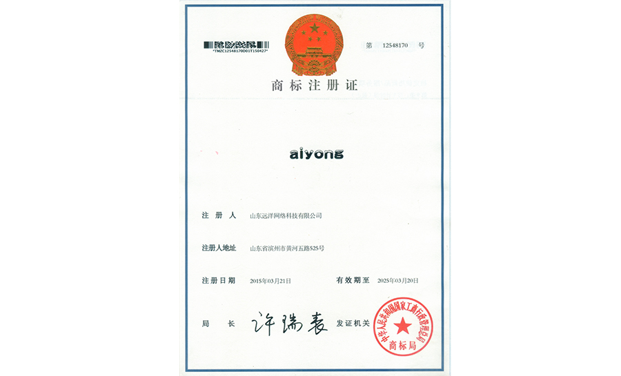 aiyong商標(biāo)注冊證